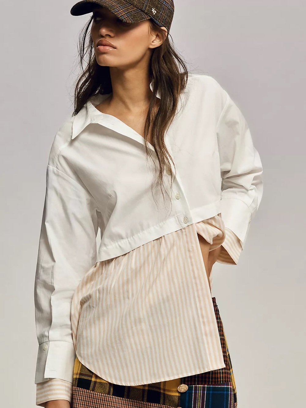By Anthropologie Twofer Layered Buttondown ShirtStriped Ivory Cream Tan Size MP